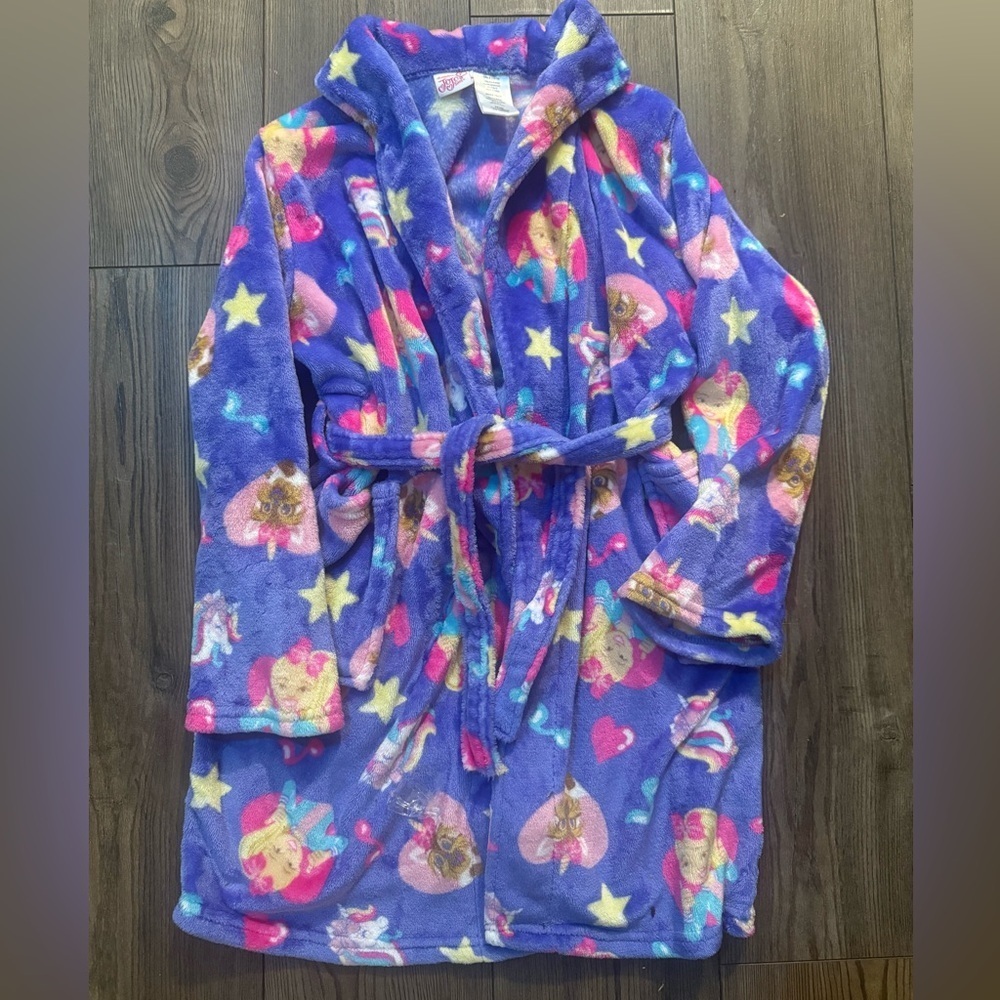 JoJo Siwa Plush Fleece Robe Purple Stars Girls Size 10/12 Belted Soft Cozy